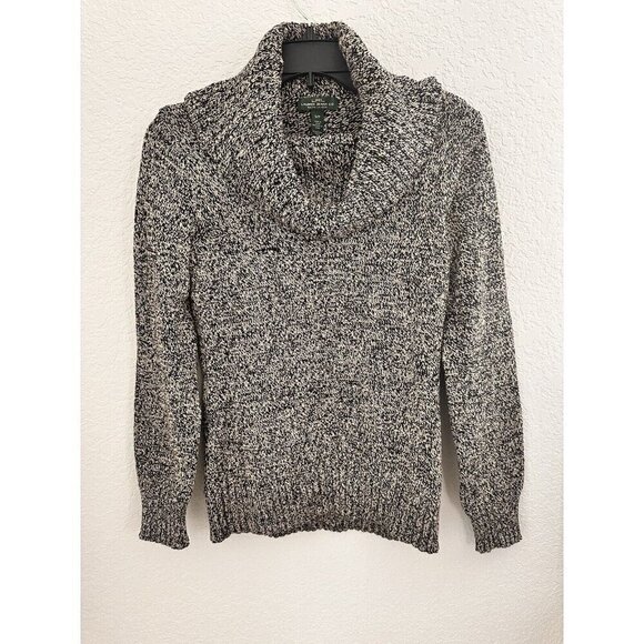 LRL Lauren Jeans Co Women's Sweater S/P Black Marbled Knit Cowl Neck Grandmacore - Picture 1 of 12